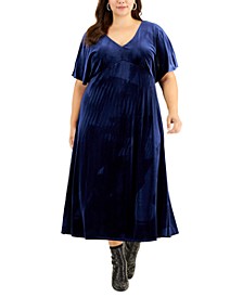 Plus Size Velvet Short-Sleeve A-Line Dress