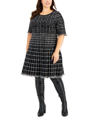 Taylor Plus Size Short-Sleeve Tweed Sweater Dress - Macy's