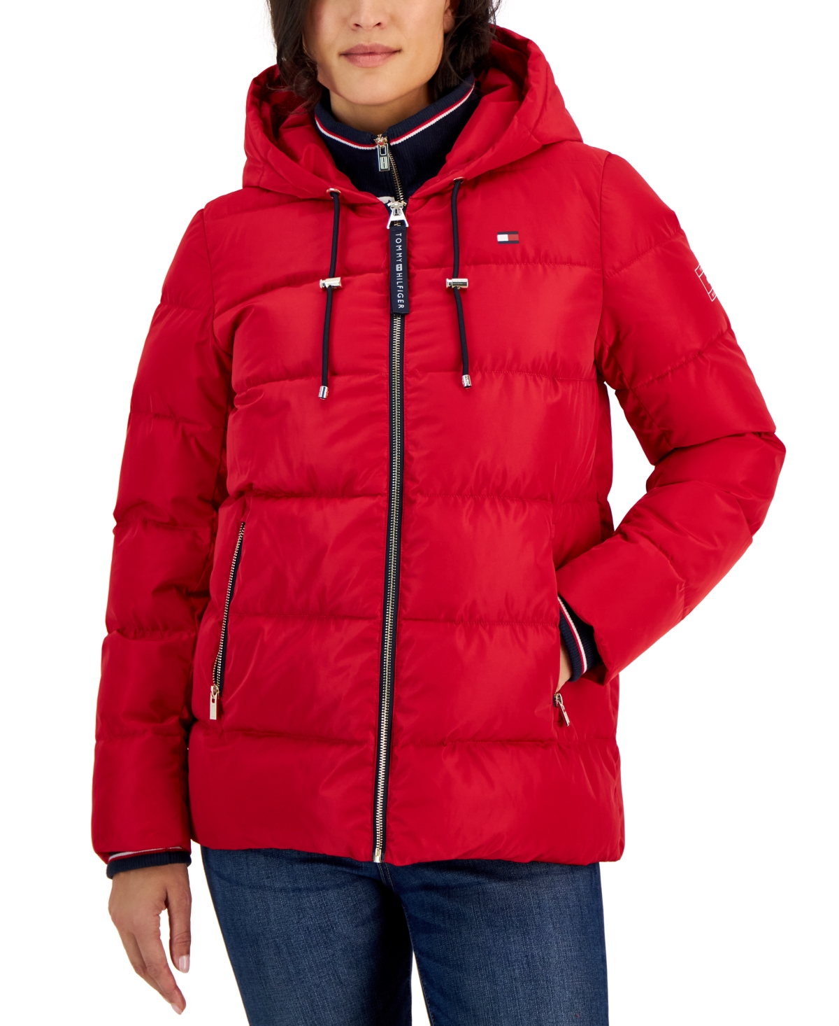 Tommy Hilfiger Women's Hooded Ribbed-Collar Puffer Jacket