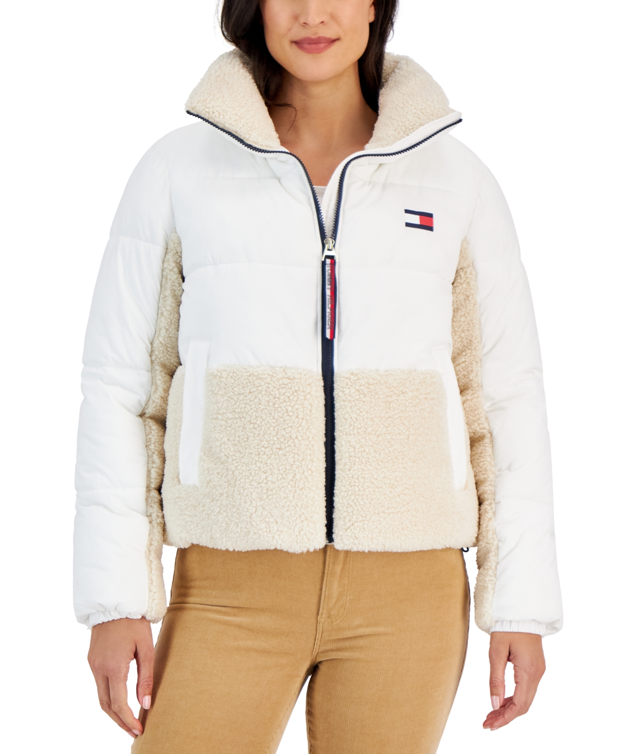 Tommy Hilfiger Women's Colorblocked Mixed-Media Puffer Jacket