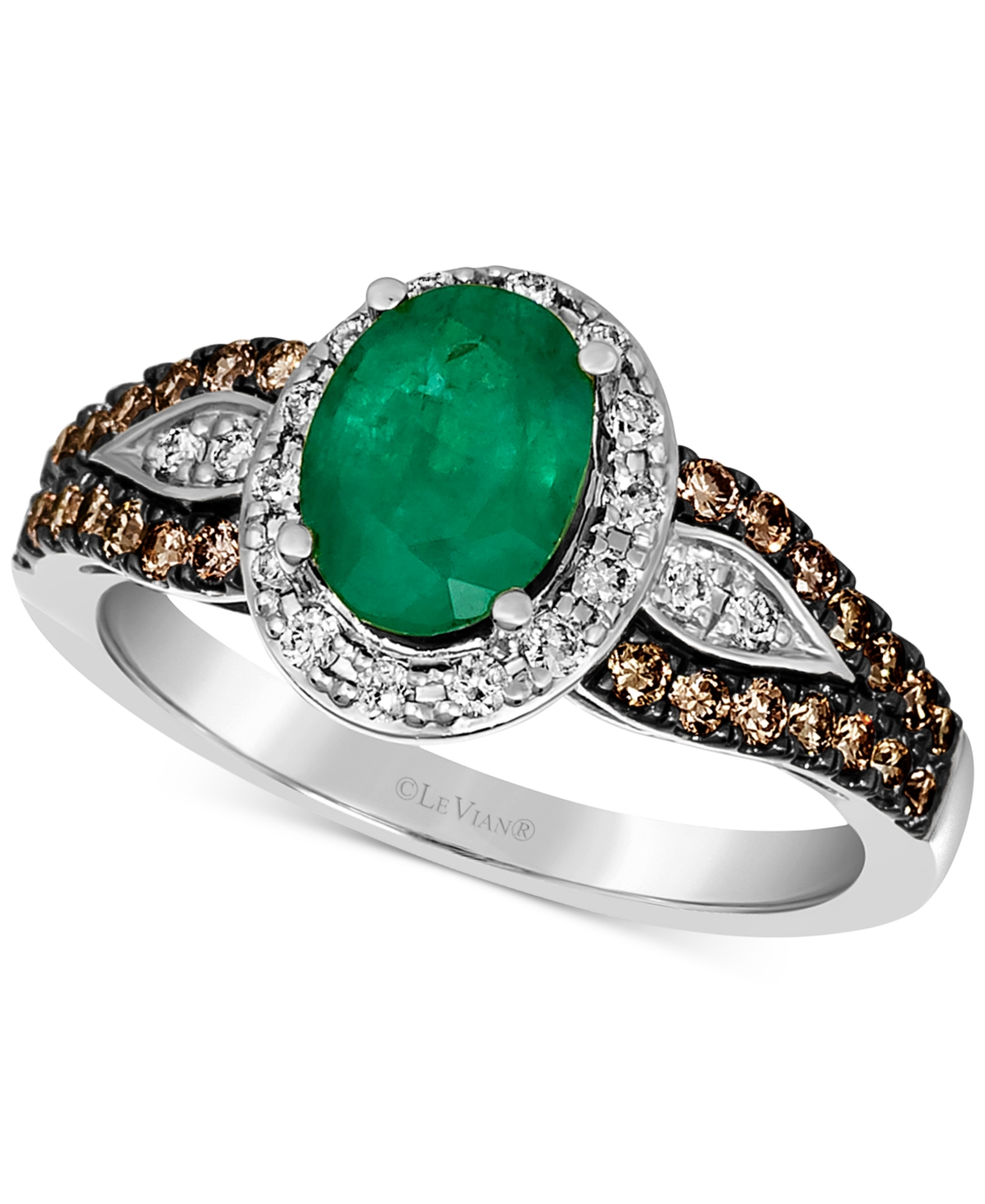 Emerald (7/8 ct. t.w.) & Diamond (1/2 ct. t.w.) Halo Ring in 14k White Gold - Emerald