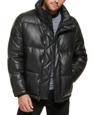 Men's Faux Leather Classic Puffer Jacket 