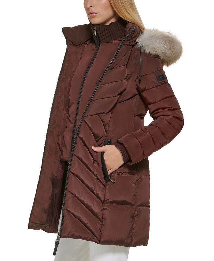DKNY Women's FauxFurTrim Hooded WaterResistant Puffer Coat & Reviews
