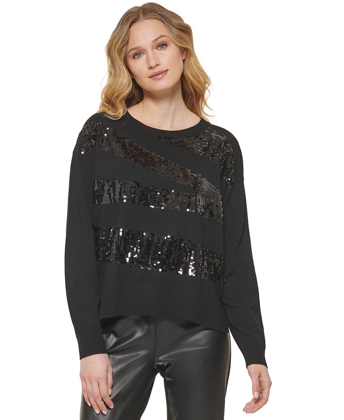 DKNY Women's Crew-Neck Sequin-Embellished Zigzag Sweater & Reviews ...