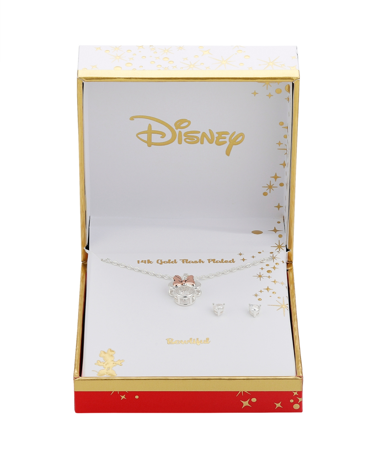 Disney Cubiz Zirconia Minnie Mouse Necklace and Earring (0.43 ct. t.w.) in 14K Gold Flash Plated Set 3 Piece - Rose Gold Two-Tone
