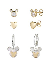 Cubic Zirconia Mickey Mouse Earring (0.06 ct. t.w. / 0.55 ct. t.w.) in 14K Gold Flash Plated Set 3 Piece