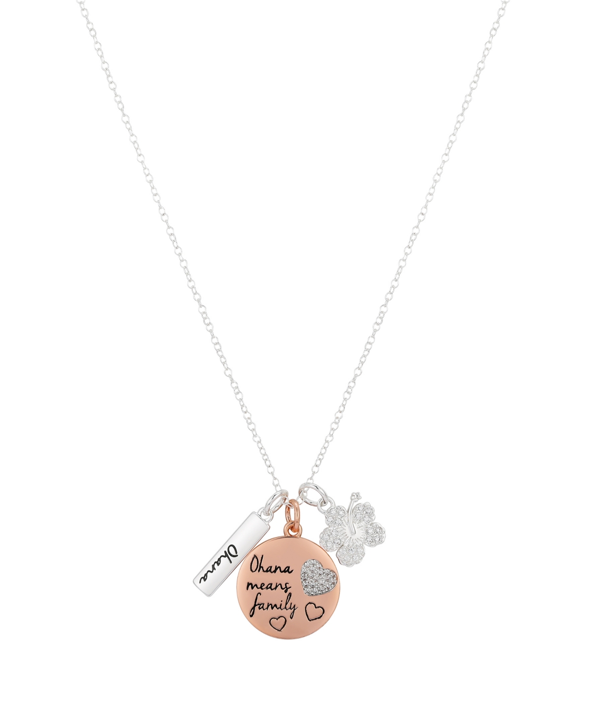 Cubic Zirconia Lilo Stitch Charm Necklace (0.01 ct. t.w.) in 14K Gold Flash Plated - Rose Gold Two-Tone