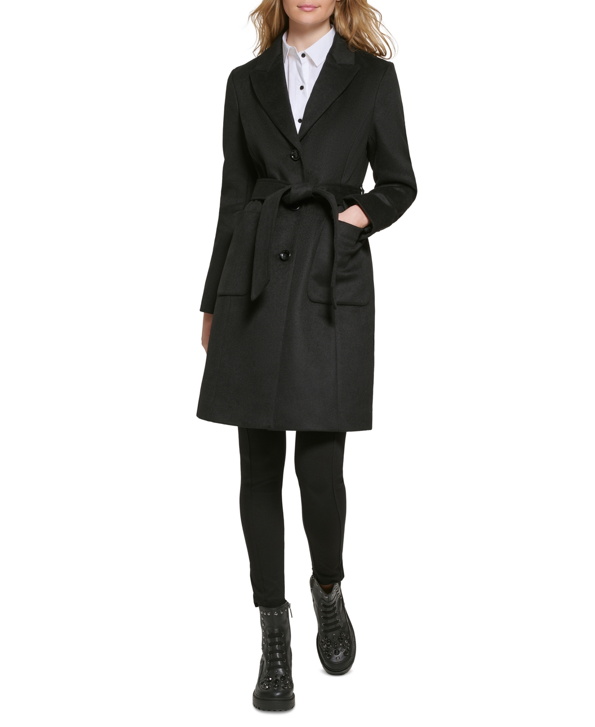 KARL LAGERFELD WOMEN'S BELTED NOTCHED-COLLAR WRAP COAT