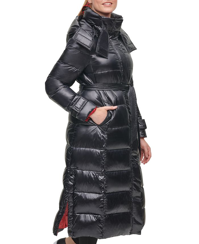 KARL LAGERFELD PARIS Women's Belted Hooded Down Puffer Coat - Macy's