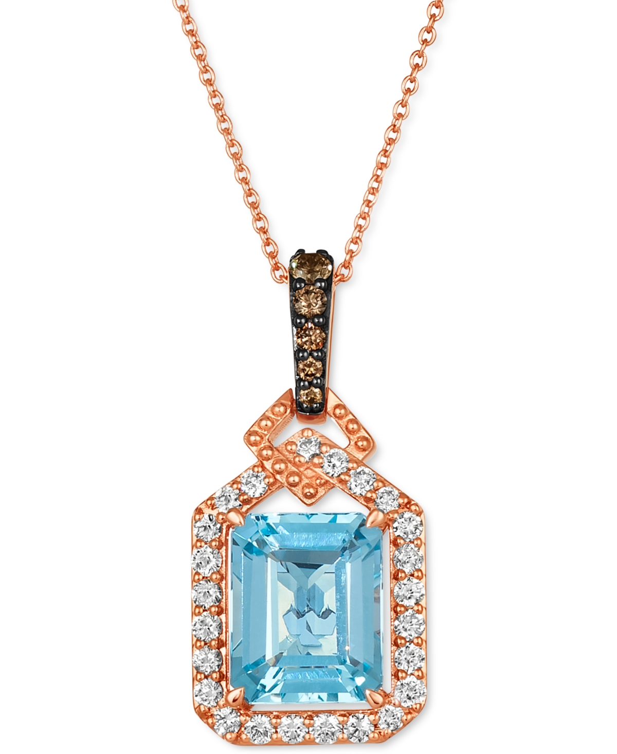 Blue Topaz (3-1/2 ct. t.w.) & Diamond (1/2 ct. t.w.) Adjustable 20" Pendant Necklace in 14k Rose Gold - K Strawberry Gold Pendant