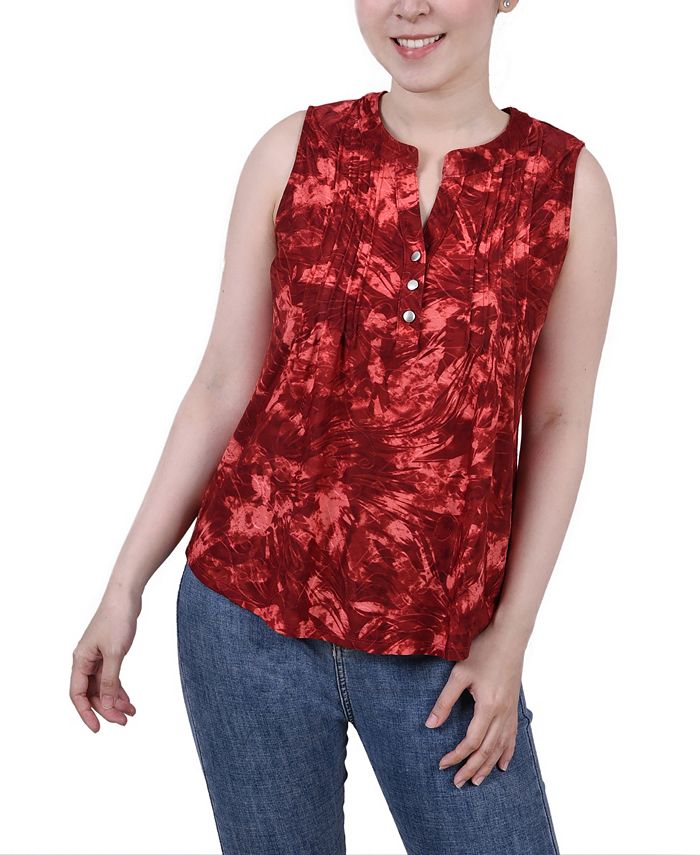 NY Collection Petite Sleeveless Jacquard Y-neck Top - Macy's