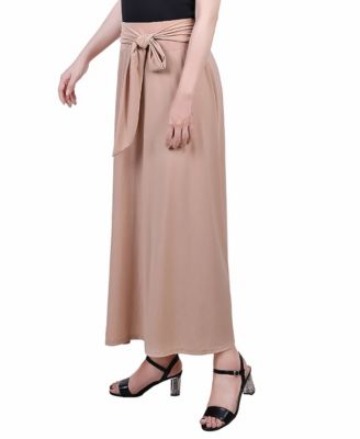 Petite Solid Maxi Skirt with Sash Waist Tie