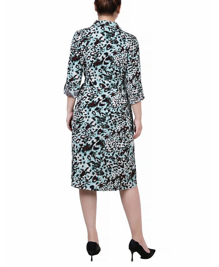 Black Long Roll Tab Sleeve Shirtdress