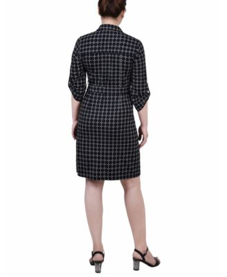 Petite Belted Roll Tab Zip Front Shirtdress