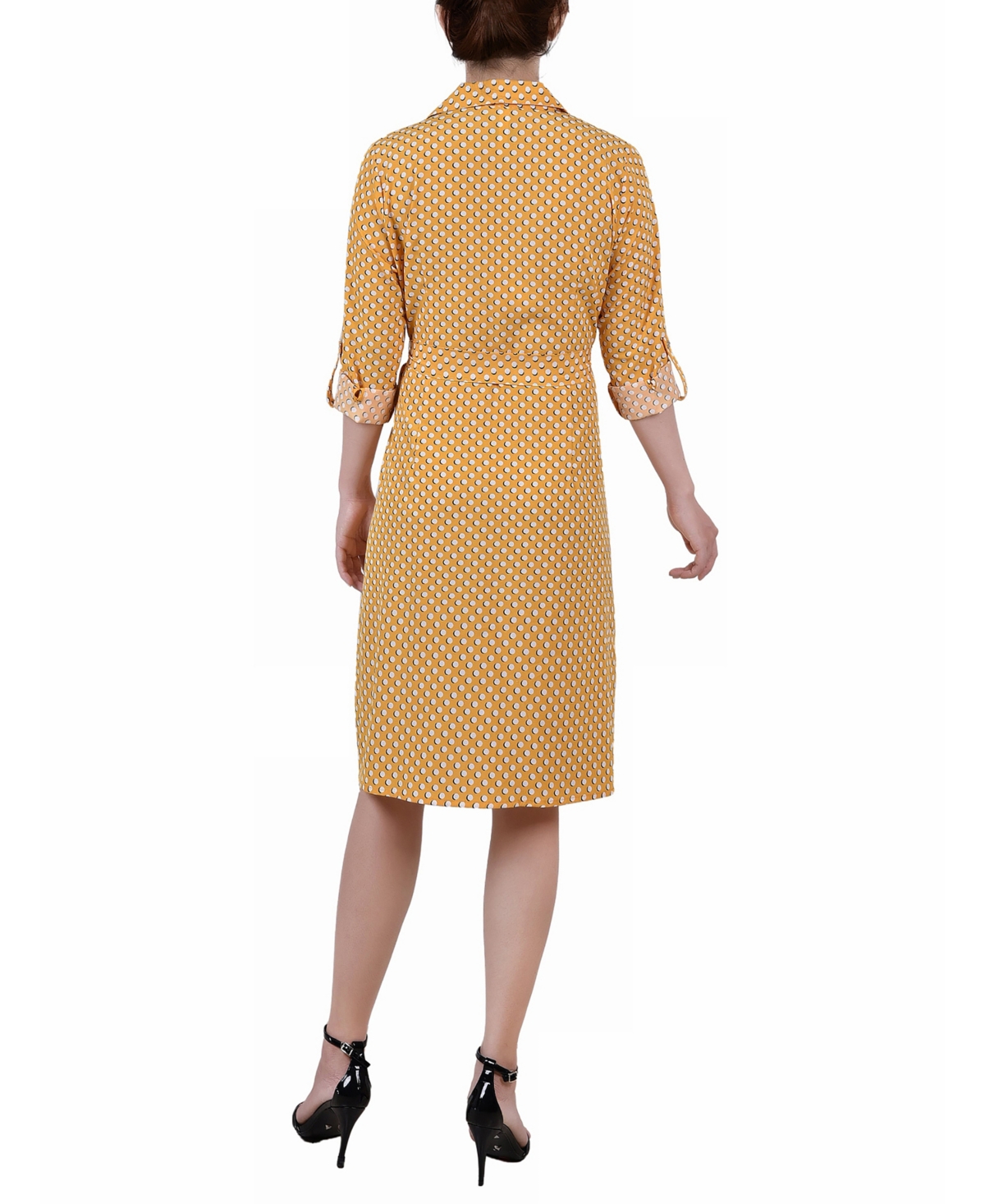 Ny Collection Petite Printed Long Sleeve Roll Tab Shirtdress