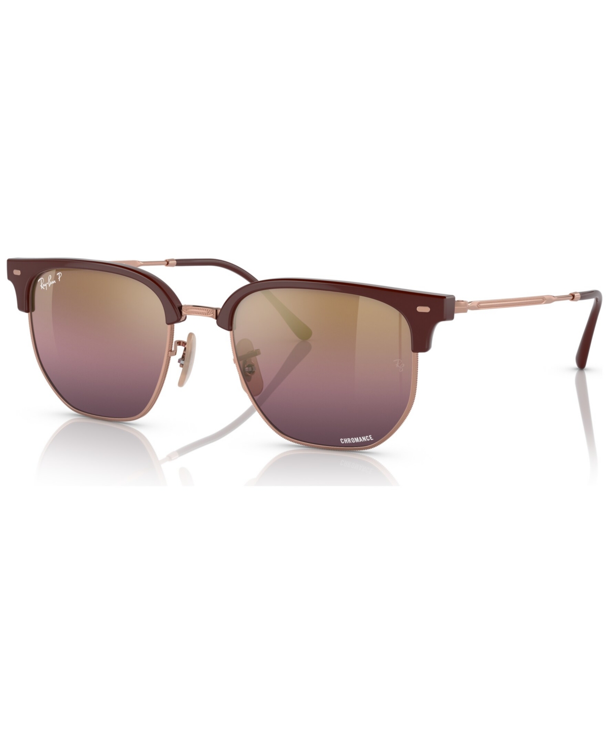 Shop Ray Ban New Clubmaster Polarized Sunglasses, Rb4416 In Bordeaux On Rose Gold-tone