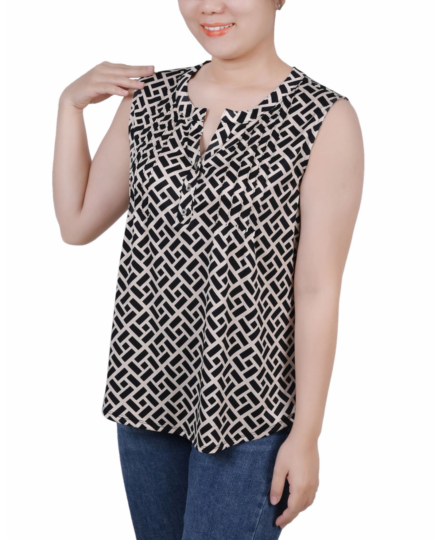 Женский топ NY Collection Petite Sleeveless Knit Y-neck, цвет: Чёрный — фото 3