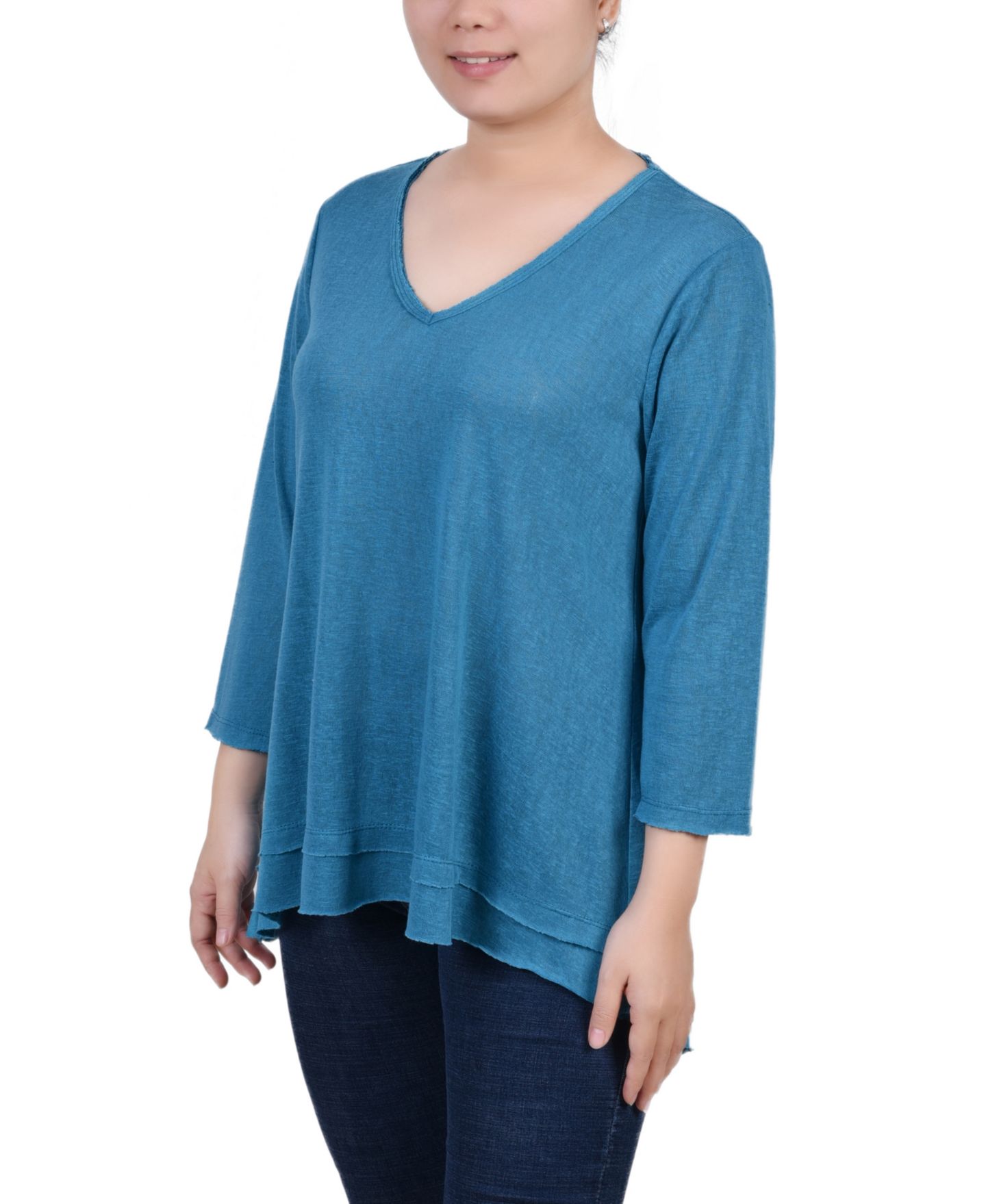 Женский топ NY Collection Petite 3/4 Sleeve V-neck, цвет: Бирюзовый — фото 3