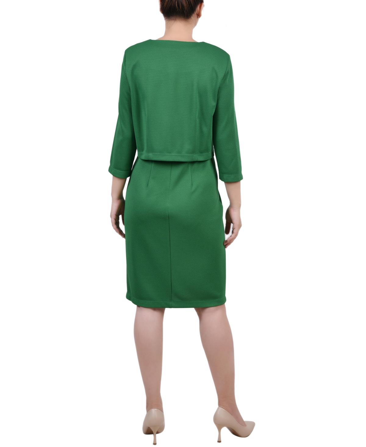Ny Collection Petite Two Piece Jacket And Dress Set In Emerald