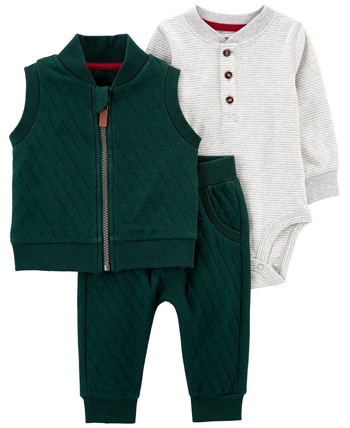 Carter's Baby Boys Quilted Vest, Bodysuit and Pants, 3 Piece Set Macy's