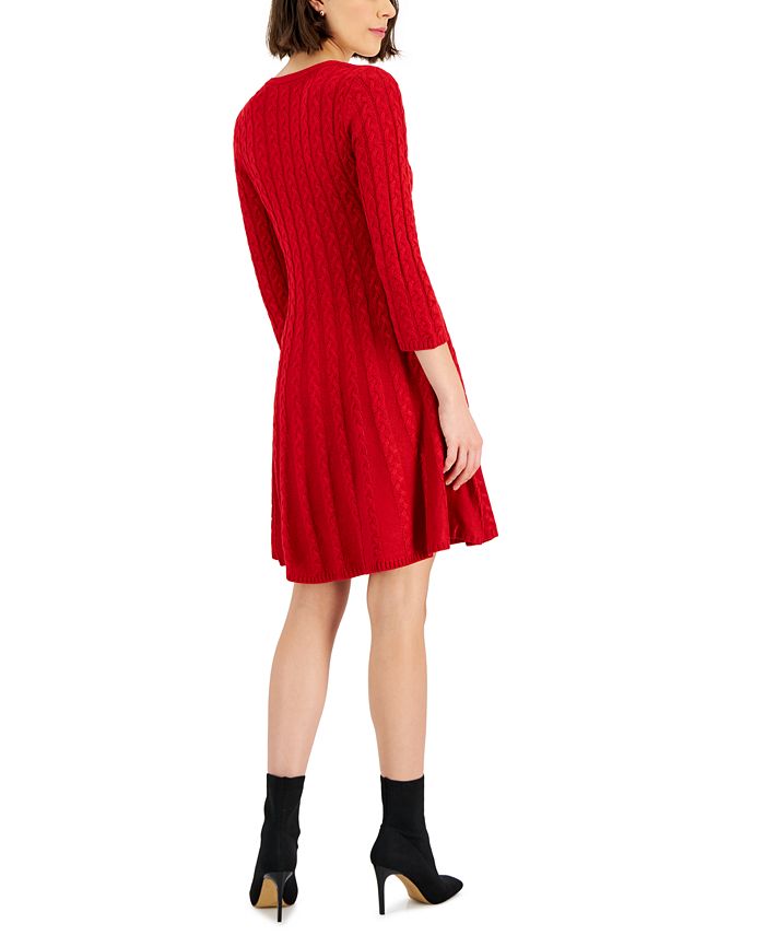midi red sweater dress fit and flare Qolati Dresses for Women Long Sleeve Knit Sweater Dress Fall Midi Casual Dress Thin Empire Waist Flowy Fit and Flare Dresses with Pockets, Women's,