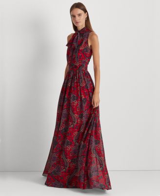 Lauren Ralph Lauren Women's Paisley Tie-Neck Georgette Gown - Macy's