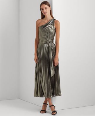Lauren Ralph Lauren Women's Metallic Chiffon One-Shoulder Gown - Macy's