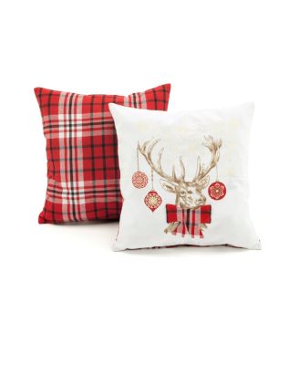 The Mountain Home Collection - Deer With Jingle Balls Deer Plaid 2Pk Decorative Pillow, 18" x 18"