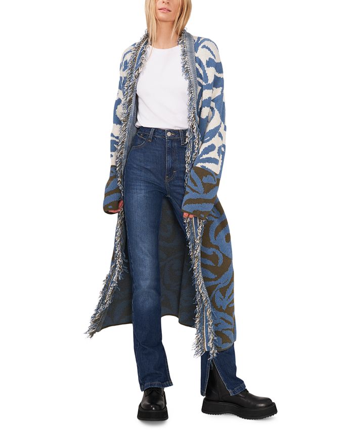 Vince Camuto Women s Colorblocked Jacquard Fringe Cardigan Macy s