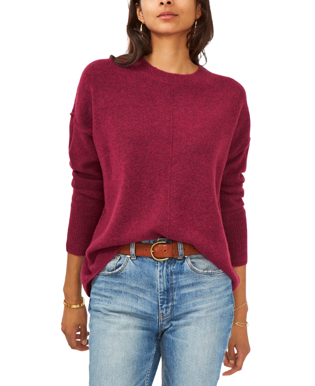 Vince Camuto Cozy Long Sleeve Extend Shoulder Sweater In Burgundy
