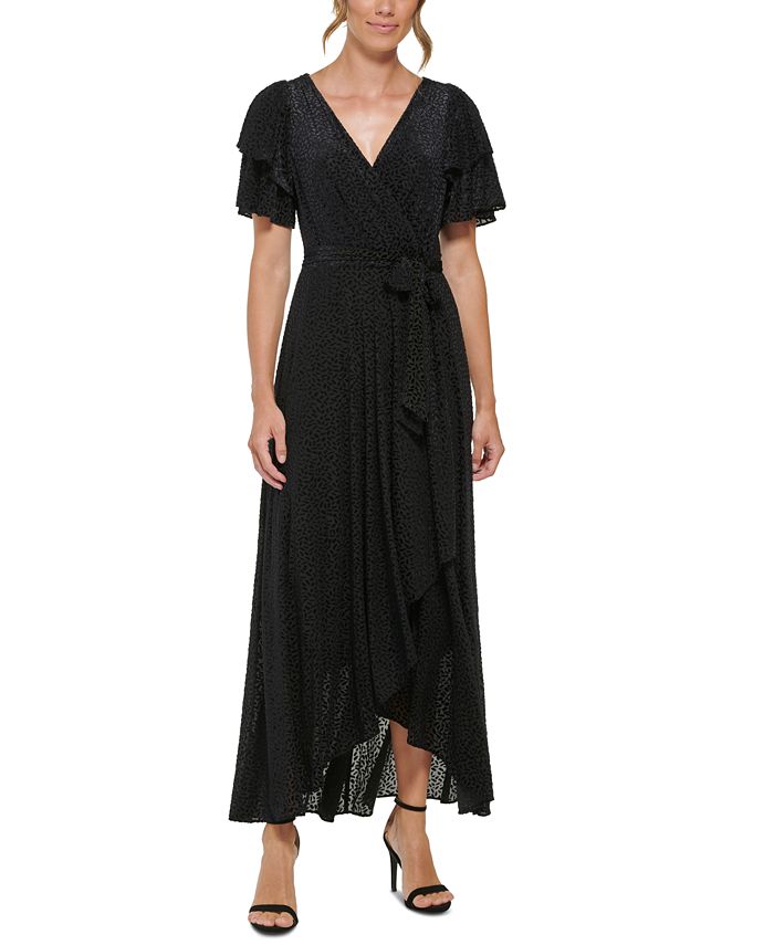 Widow Burnout Velvet Bell Sleeve Mini Dress - Black | Medium