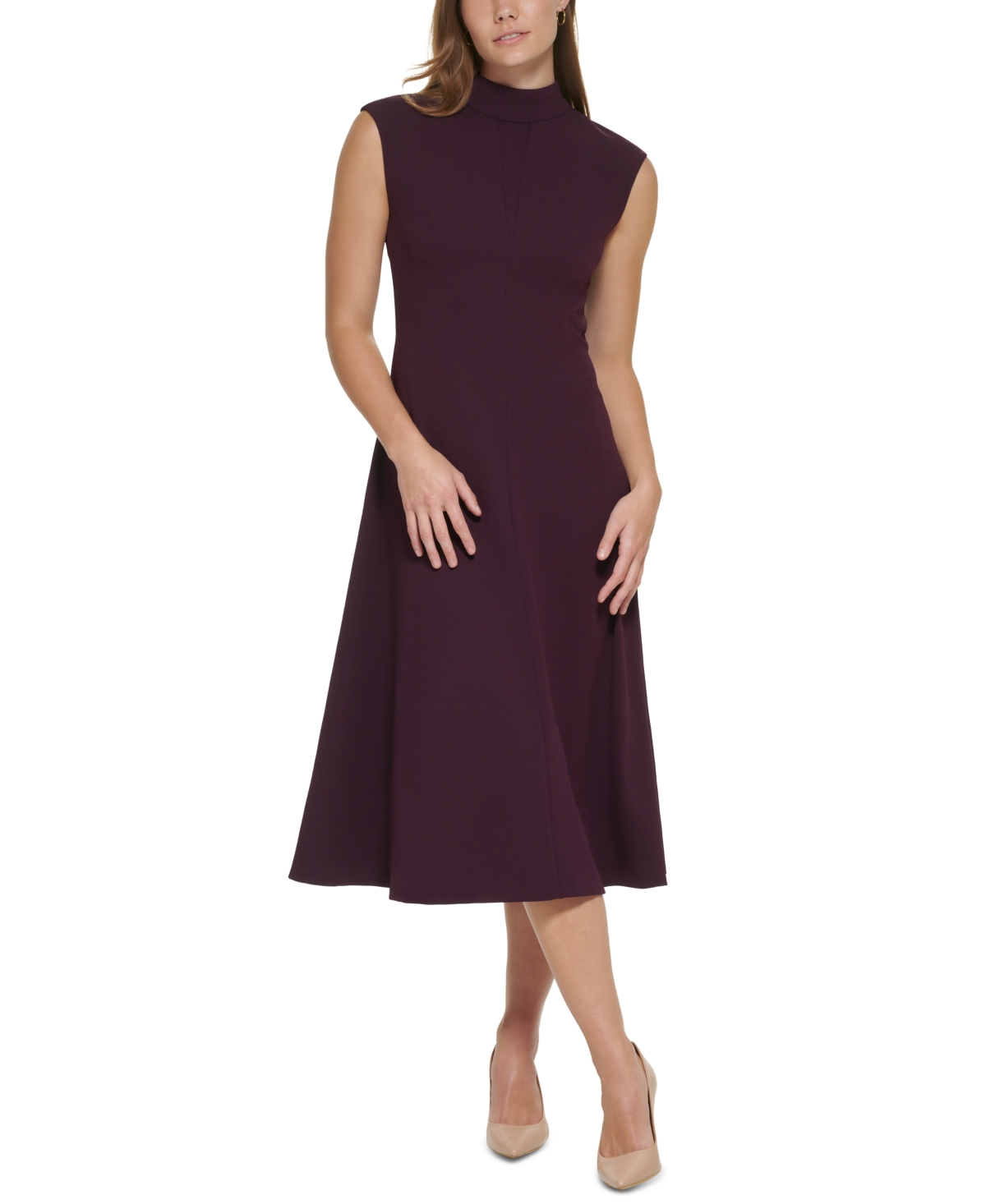 Calvin Klein Sleeveless Mock-Neck A-Line Dress