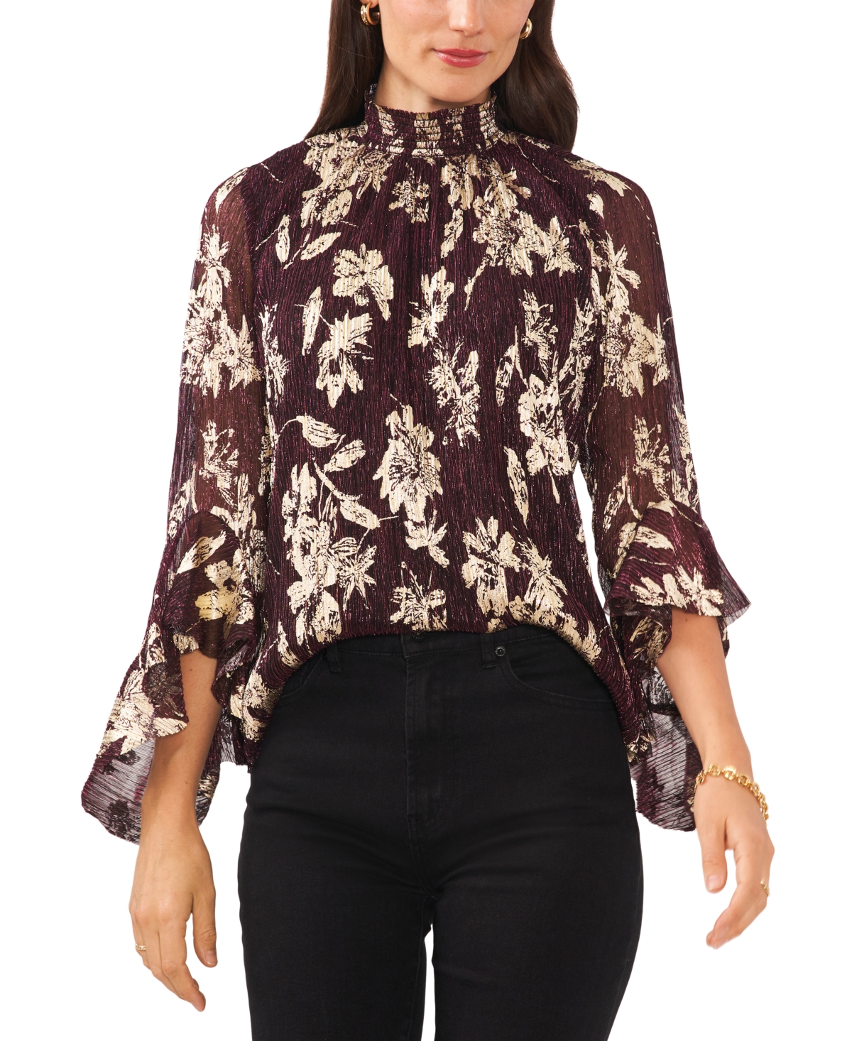 Vince Camuto Women's Floral-Print Bell-Sleeve Blouse