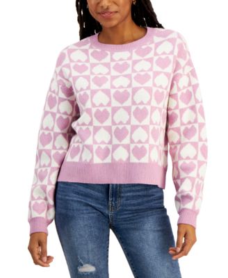 Hooked Up by IOT - Juniors' Heart-Print Ribbed-Edge Sweatshirt