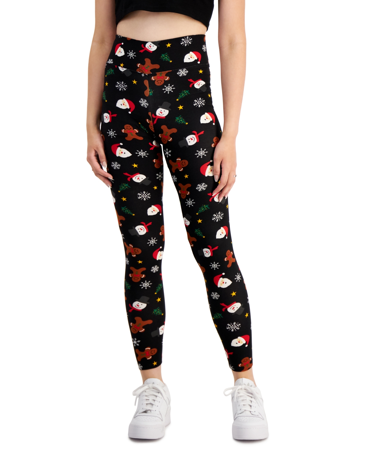Planet Gold Juniors' Holiday Printed High Rise Leggings In Black Beauty  Gingerbread