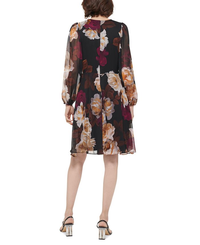 Calvin Klein Women's Floral Chiffon Long-Sleeve Dress - Macy's