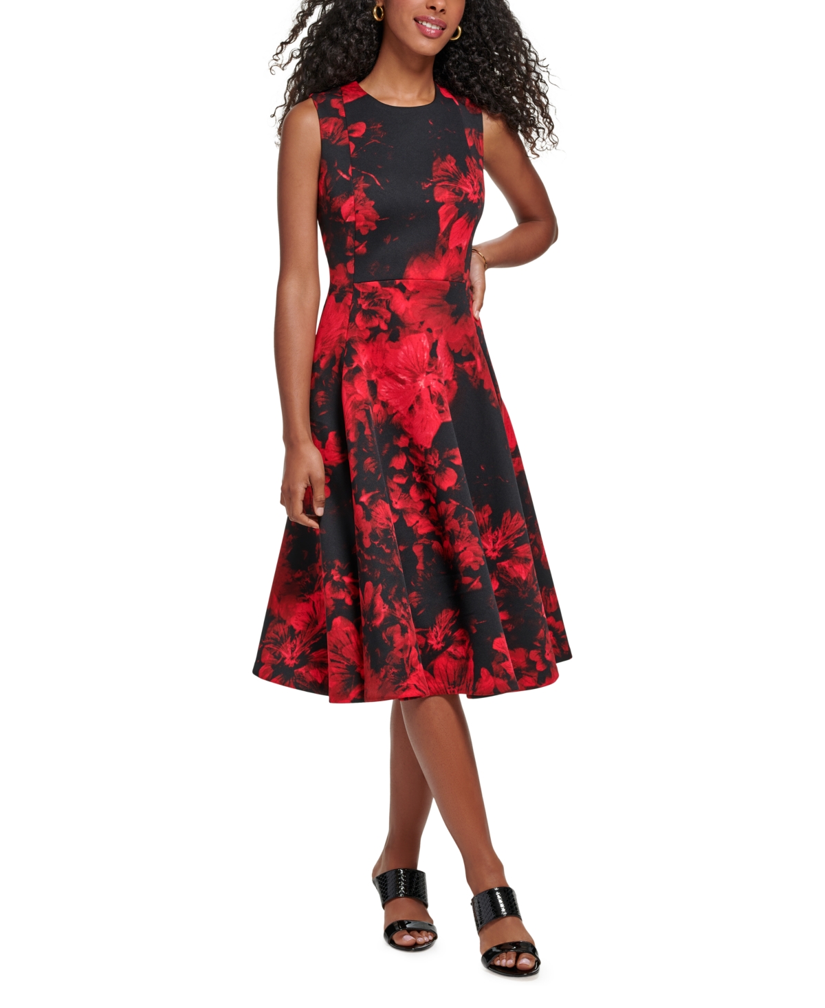 Calvin Klein Floral-Print Sleeveless A-Line Dress