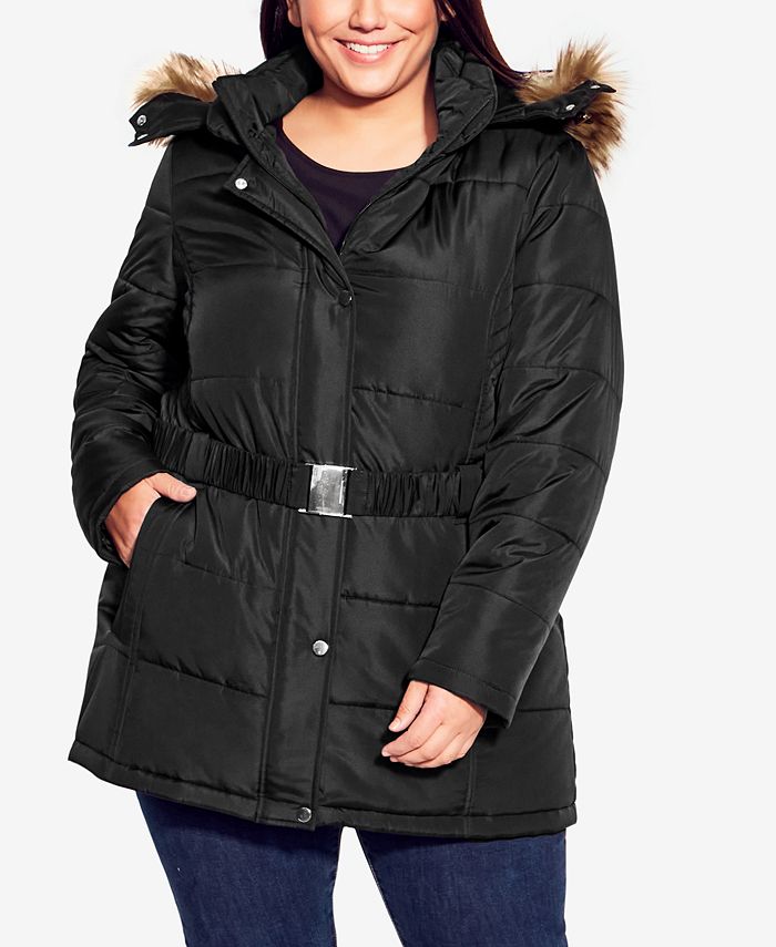 Avenue Plus Size Puffer Belted Hood Coat Macy's