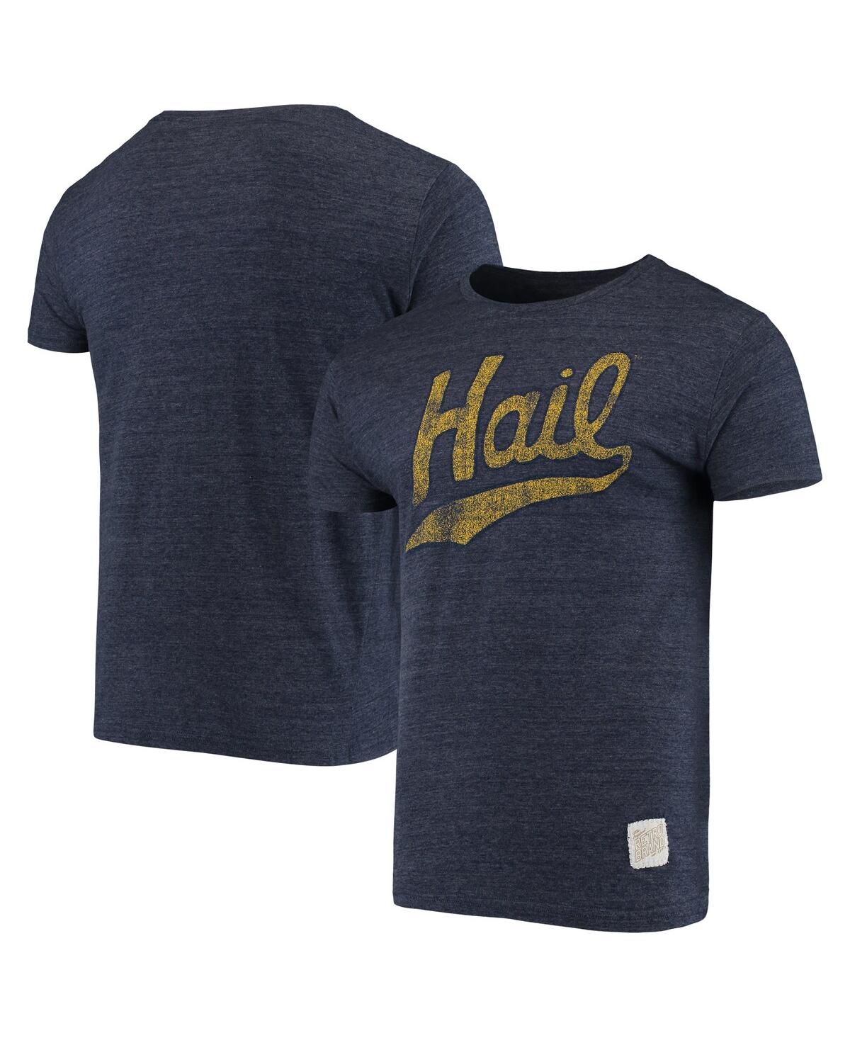 Men's Original Retro Brand Heathered Navy Michigan Wolverines Vintage-Like Hail Tri-Blend T-shirt - Heathered Navy