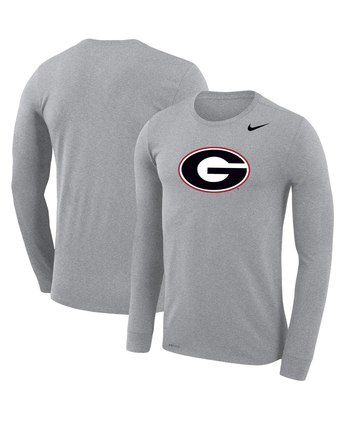 Men's Nike Heathered Gray Georgia Bulldogs School Logo Legend Performance Long Sleeve T-shirt