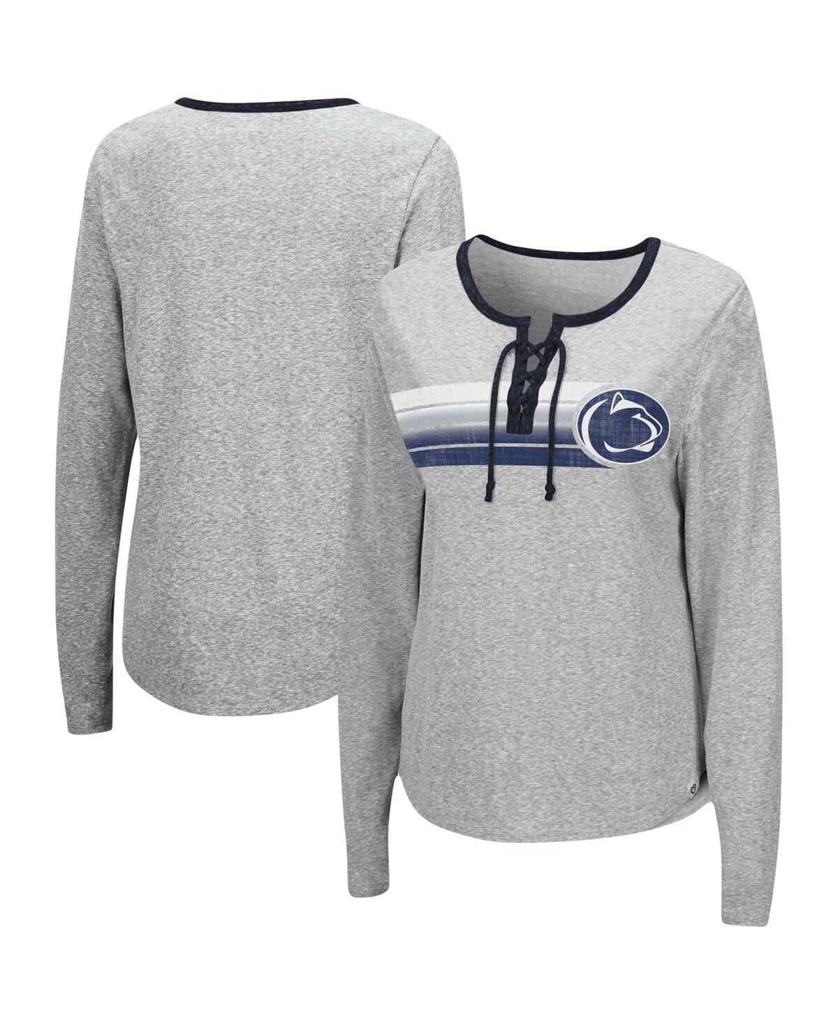 Women's Colosseum Heathered Gray Penn State Nittany Lions Sundial Tri-Blend Long Sleeve Lace-Up T-shirt - Heathered Gray