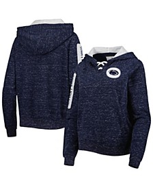 Women's Navy Penn State Nittany Lions The Devil Speckle Lace-Placket Raglan Pullover Hoodie