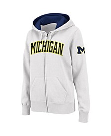 Women's White Michigan Wolverines Arched Name Full-Zip Hoodie