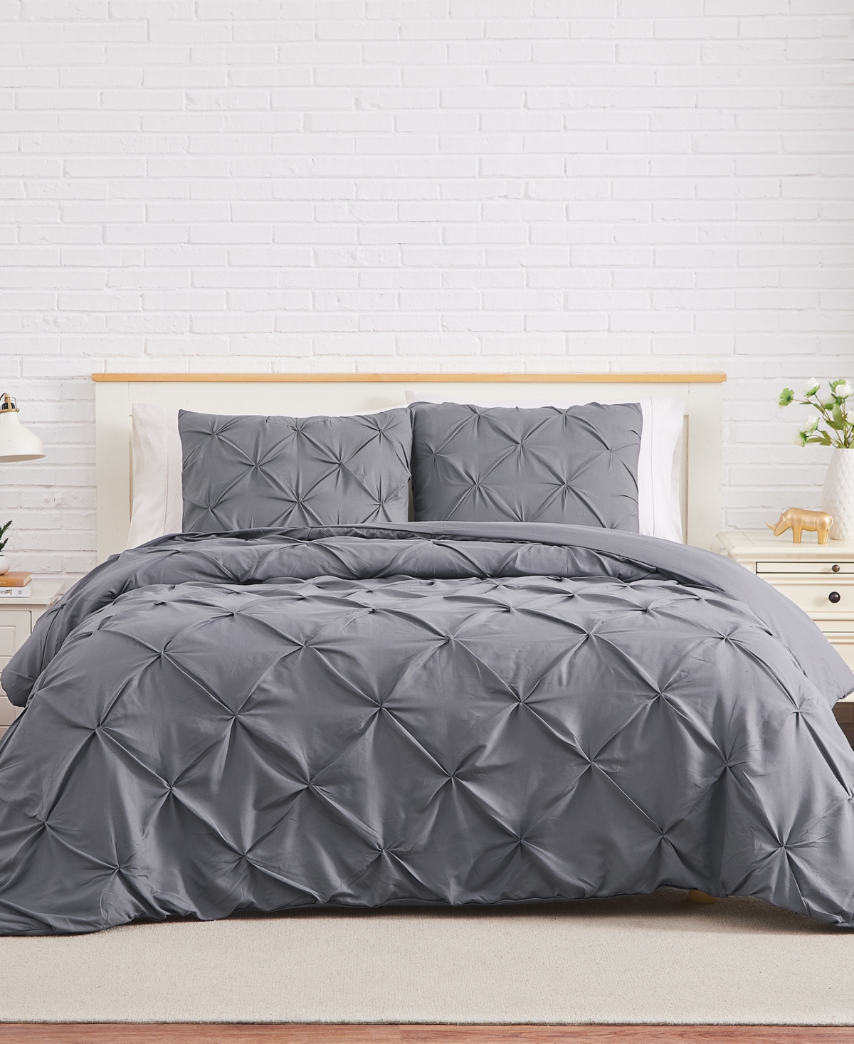 Southshore Fine Linens Pintuck 3 Piece Duvet Cover And Sham Set, King/california King In Slate