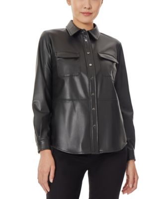 Jones New York Women's Faux Leather Snap Front Utility Blouse - Macy's