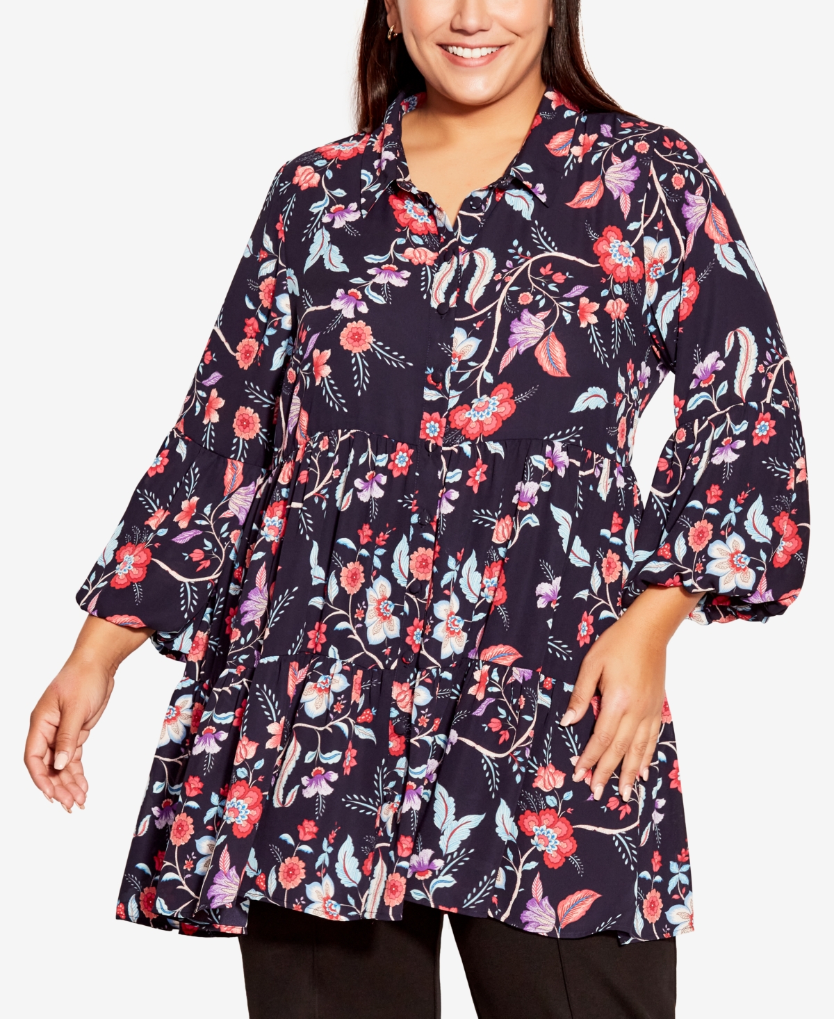 Avenue Plus Size Enchant Print Tunic Top In Enchanted Floral