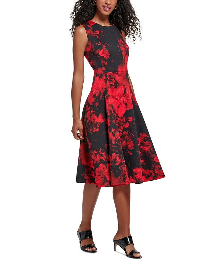 Calvin Klein Petite Floral-Print Sleeveless A-Line Dress - Macy's