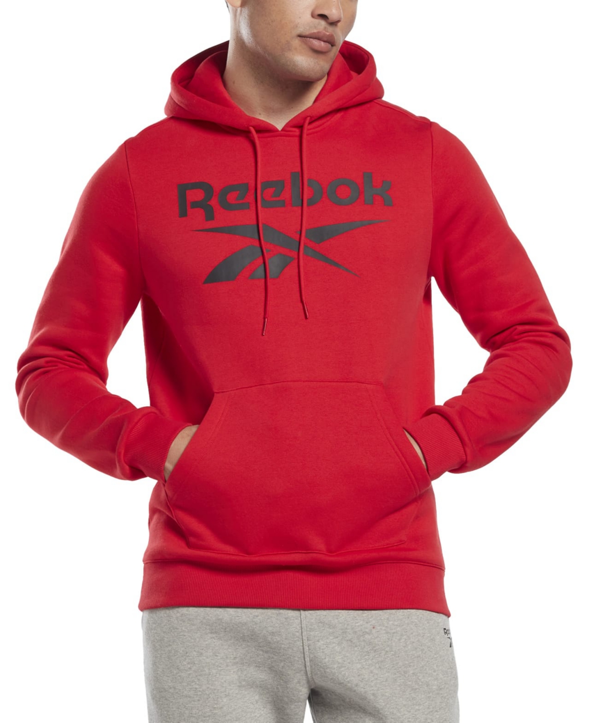 Reebok Identity Fleece Stacked Logo Pullover Hoodie In Red