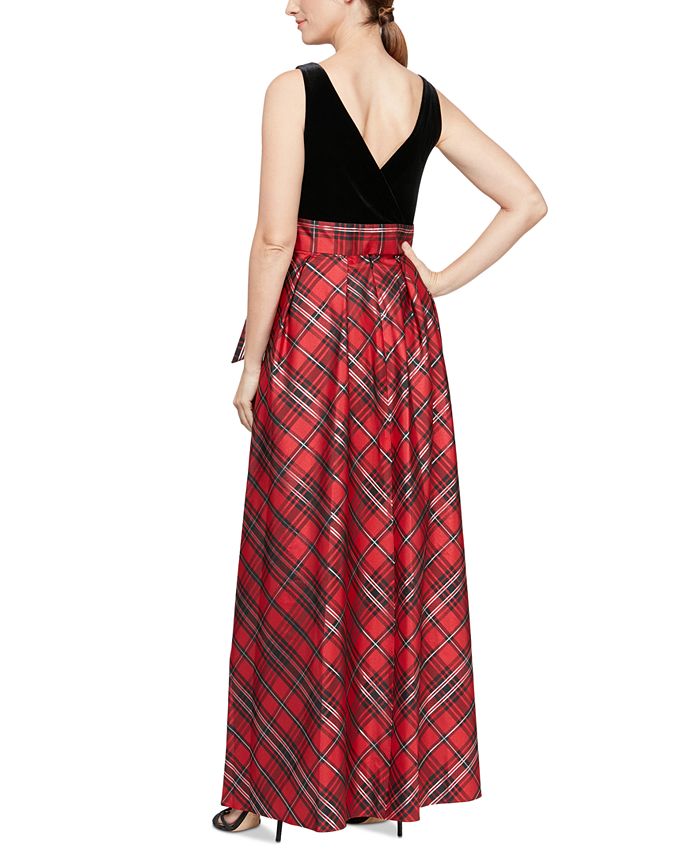 SL Fashions Women s Velvet Plaid Belted Gown Macy s