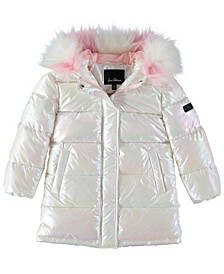 Little Girls All Over Holographic Long Puffer Jacket